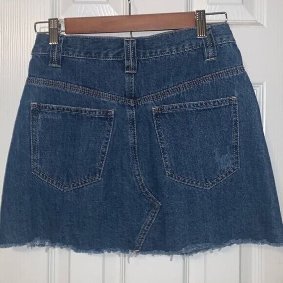 We The Free Sidecar Blue Denim Raw Hem Y2K Retro Western Miniskirt Size 24 - Picture 6 of 9